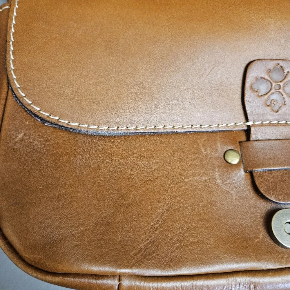 Patricia Nash Positano Saddle Bag Brown Leather Monogrammed‎ Handbag Purse
